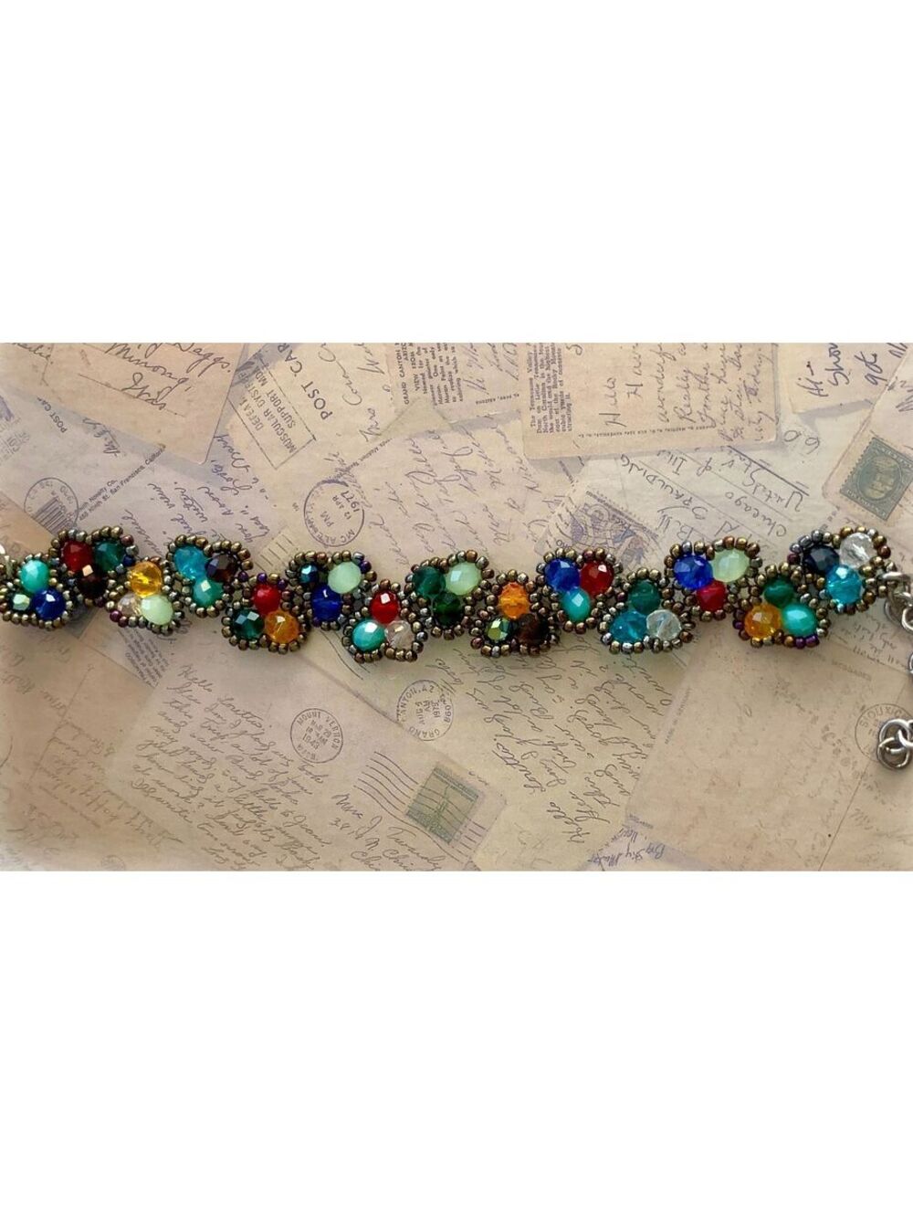 Vintage Colorful Beaded Bracelet with Multi-Gem Charm Sparkle